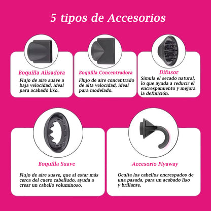 Secador Iónico Profesional con 5 accesorios